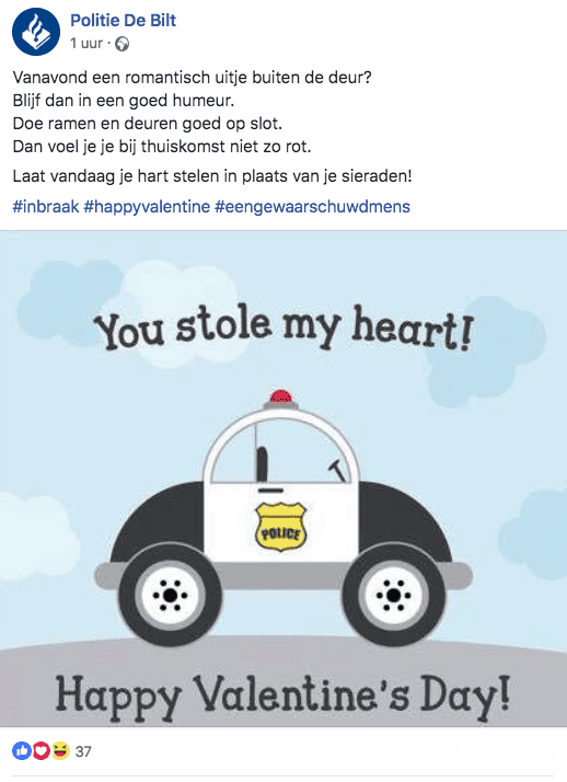 Valentijnsdag politie inhaken op valentijnsdag